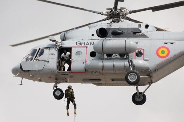 Ghana's Special forces perform airborne landing at the Independence Square in Accra, Ghana, on March 6, 2015, marking the 58th anniversary of Ghana's Independence. British colony Gold Coast declared her independence on March 6, 1957 and renamed herself Ghana. (Xinhua/Lin Xiaowei)