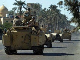 Egyptian soldiers patrol near the sites attacked on Jan. 29, in Arish, North Sinai Province, Egypt, on Jan. 31, 2015. UN Secretary-General Ban Ki-moon on Saturday strongly condemned Thursday's terrorist attacks in Sinai, Egypt, of which the death toll rose to 33. (Xinhua/Ahmed Gomaa)