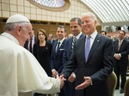 Osservatore Romano/AFP This picture released by the Vatican press office shows Pope Francis (L) shaking hands with US Vice President Joe Biden on April 29, 2016 at the Vatican