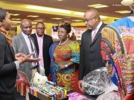 Ghana HC to the UK,HE Victor Smith and Deputy Minister of Tourism, Dzifa Gomashie interacting with exhibitots at the expo