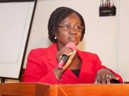 Prof. Naana Jane Opoku Agyemang delivering her opening address at the forum