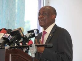 Finance Minister Mr Seth Terkper meets the press in Accra.