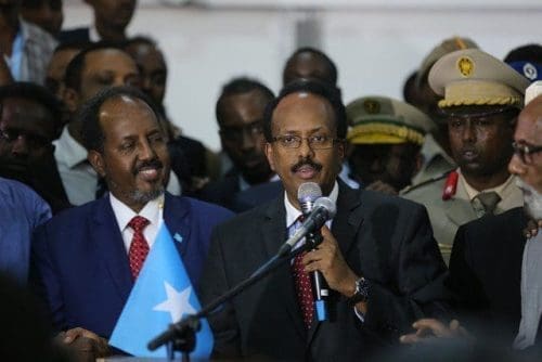 Mohamed Abdullahi Farmajo speaks after winning the vote in Mogadishu, Somalia, Feb. 8, 2017. Former Prime Minister Mohamed Abdullahi Farmajo was elected new president of Somalia in a tightly contested polls held in Mogadishu on Wednesday. (Xinhua/Pan Siwei) Mohamed Abdullahi Farmajo speaks after winning the vote in Mogadishu, Somalia, Feb. 8, 2017. Former Prime Minister Mohamed Abdullahi Farmajo was elected new president of Somalia in a tightly contested polls held in Mogadishu on Wednesday. (Xinhua/Pan Siwei)