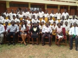 Personnel from the Local Content Unit of the Energy Ministry together with teachers and students of Nkroful SHS