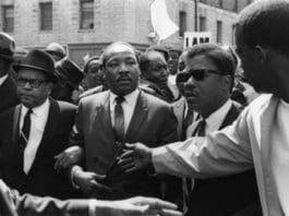 Martin Luther King Jr. leads final demonstration on March 28, 1968 in Memphis