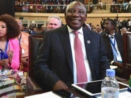 South African President Cyril Ramaphosa and Foreign Minister Lindiwe Sisulu at AfCFTA in Kigali, Rwanda, March 20-21, 2018