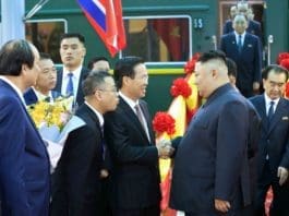 In this photo provided by Vietnam News Agency, top leader of the Democratic People's Republic of Korea (DPRK) Kim Jong Un (R F) arrives at Dong Dang railway station in Lang Son Province, Vietnam, on Feb. 26, 2019. Kim arrived in Vietnam Tuesday morning by train for his first official visit to the country and the second summit with U.S. President Donald Trump, Vietnam News Agency reported. (Xinhua)