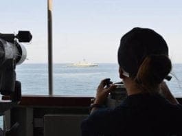 On patrol: a security exercise at sea.