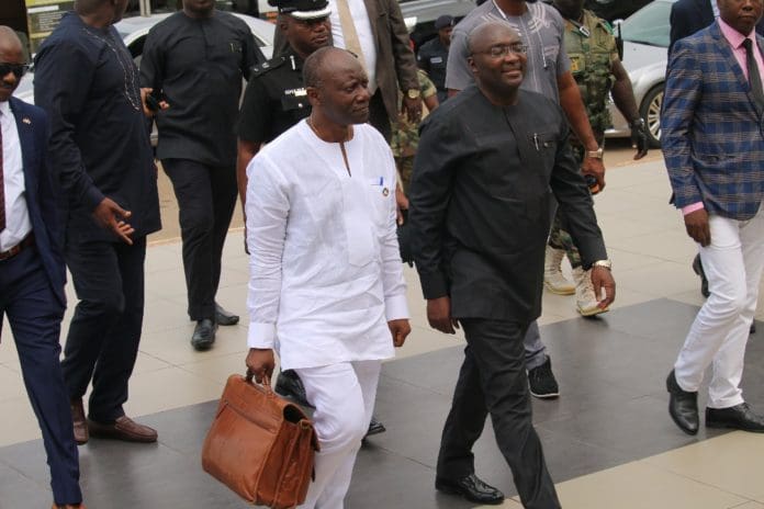 File photo: Ken Ofori-Atta and Dr. Mahamudu Bawumia at Parliament for the 2018 Mid-Year Budget review