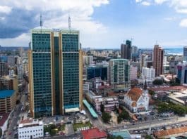 Photo taken on Sept. 3, 2019 shows the Mwalimu Nyerere Foundation Building built by China Railway Construction Engineering Group in Dar es Salaam, Tanzania. Tanzanian President John Magufuli and Ugandan President Yoweri Museveni on Friday inaugurated the Mwalimu Nyerere Foundation (MNF) Building built by China Railway Construction Engineering Group (CRCEG). (Xinhua)