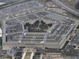 Photo taken on Feb. 19, 2020 shows the Pentagon seen from an airplane over Washington D.C., the United States. The U.S. Department of Defense announced Sunday the death of one of its contractors caused by the coronavirus, the first such fatality related to the U.S. military. The Crystal City, Virginia-based contractor who worked at the Defense Security Cooperation Agency (DSCA) died on Saturday, according to a release by the Pentagon. (Xinhua/Liu Jie)