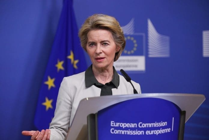 European Commission President Ursula von der Leyen delivers a press statement on the European Green Deal at the EU headquarters in Brussels, Belgium, Dec. 11, 2019. (Xinhua/Zheng Huansong)