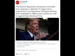 Republican memo unveils anti-China strategy for GOP candidates over COVID-19