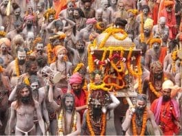 FILED - Juna Akhara Sadhus take part in a Peshwai procession as part of the Kumbh Mela mass Hindu pilgrimage in this file shot from February 27, 2019. Photo: CHANDAN RUPANI/PTI/dpa
