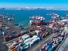 Photo taken on March 3, 2021 shows a container terminal of Weihai Port under the management of Shandong Port Group Co., Ltd. (Photo by Zhu Chunxiao/People's Daily Online)