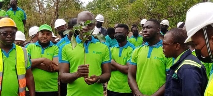 Mr Salifu and school children planting trees 