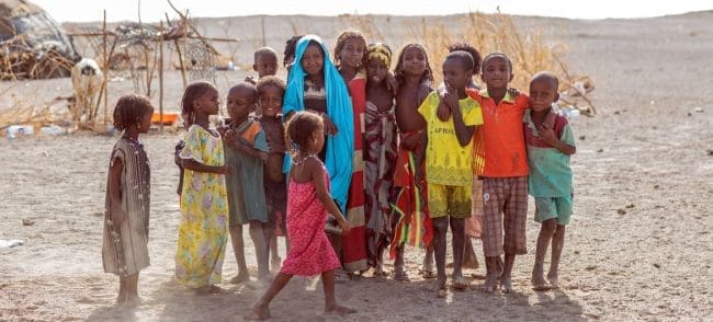 © UNICEF/UN0639245/Sewunet Children displaced by conflict and drought pose for a photo n Semera, Afar Region, Ethiopia. © UNICEF/UN0639245/Sewunet Children displaced by conflict and drought pose for a photo n Semera, Afar Region, Ethiopia.