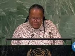 Minister Naledi Pandor of South Africa speaking before the UNGA (courtesy of voaafrica.com),