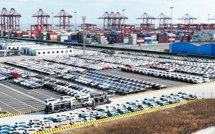 Automobiles are about to be shipped to overseas markets at Taicang port, east China's Jiangsu province, Jan. 10, 2023. (Photo by Ji Haixin/People's Daily Online) Automobiles are about to be shipped to overseas markets at Taicang port, east China's Jiangsu province, Jan. 10, 2023. (Photo by Ji Haixin/People's Daily Online)