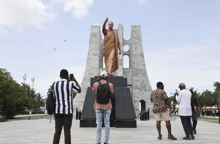 Tourists visit the Kwame Nkrumah Memorial Park in Accra, capital of Ghana, July 4, 2023. Ghana on Tuesday reopened the Kwame Nkrumah Memorial Park, a major cultural heritage in the capital city of Accra to memorize the country's first president, in the hope of boosting tourism. The park, first opened in 1992, has just completed its refurbishment under the Ghanaian government's five-year project to boost tourism and hospitality as critical drivers of socio-economic development. (Photo by Seth/Xinhua)