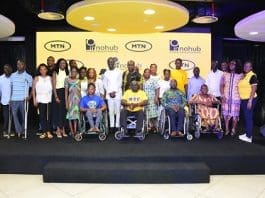 A Group Picture Of Adwoa Wiafe Some Differently Abled Beneficiaries Staff Of Mtn Ghana And Innohub Foundation