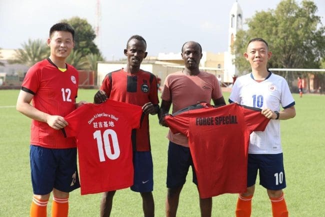 A friendly football match is held at the PLA support base in Djibouti between Chinese and Djiboutian soldiers, Feb. 9, 2023. (Photo by Mi Peng) A friendly football match is held at the PLA support base in Djibouti between Chinese and Djiboutian soldiers, Feb. 9, 2023. (Photo by Mi Peng)