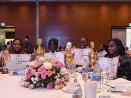 Winners show their certificates and trophies at an award ceremony of the Belt and Road "My Chinese Story" Speech Competition in Nairobi, Kenya, on Oct. 13, 2023. (Xinhua/Li Yahui)
