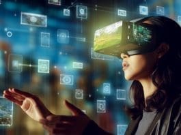 Woman With A Glasses Of Virtual Reality Exploring The Metaverse Generative Ai