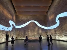A motion mural is exhibited at the Sui-Tang Dynasties Grand Canal Cultural Museum in Luoyang, central China's Henan province. (Photo by Sun Jihu/People's Daily Online)