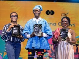 Mildred Akotia Left Of Akwaaba Fine Foods Longue Abul Razak Sylvester Middle Of Sly Farms And Audrey Forson Right Of Tekura Designs With Their Plaques At Ghana Grow