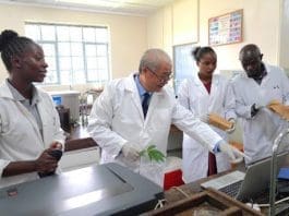 Chinese and foreign researchers work in the Kenya-China Joint Laboratory for Crop Molecular Biology at the Egerton University in Kenya. (Photo by Huang Weixin/People's Daily)