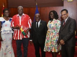 H E Nana Akufo Addo President Of The Republic And Prof Fred Mcbagonluri President Of Academic City Nd From Left In A Picture With Reps Of The University