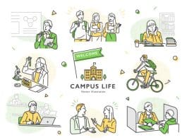 Campus Life Scenes Set Illustration