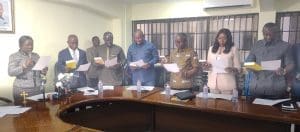 A Cross Section Of The Member Governing Board Of Gexim Bank Being Sworn In By The Minister Of Trade X A Cross Section Of The Member Governing Board Of Gexim Bank Being Sworn In By The Minister Of Trade X