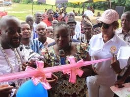 North Tongu DCE, Hon. Victoria Amefadzi Yawa Doe (Middle) & Togbe Dzodzegbe Adovor Agbenyo Banahene VII (Left) Jointly Inaugurating The Project