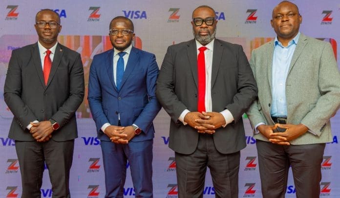 Left to right, Mr. Clifford Mensah, Executive Director, Zenith Bank (Ghana) Ltd, Fabrice Konan - Country Manager, Visa Ghana, Mr. Kwame Adadey – Divisional Head, Zenith Bank (Ghana) Ltd and Chiedu Adudu, Director Visa Commercial Solutions Left to right, Mr. Clifford Mensah, Executive Director, Zenith Bank (Ghana) Ltd, Fabrice Konan - Country Manager, Visa Ghana, Mr. Kwame Adadey – Divisional Head, Zenith Bank (Ghana) Ltd and Chiedu Adudu, Director Visa Commercial Solutions