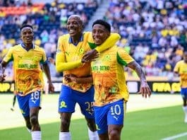 Mamelodi Sundowns attacker Lucas Ribeiro Costa celebrates with teammates at the FIFA Club World Cup. Credit: Getty Images.