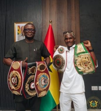 Allotey Presents WBA Africa Belt to Sports Minister Adams